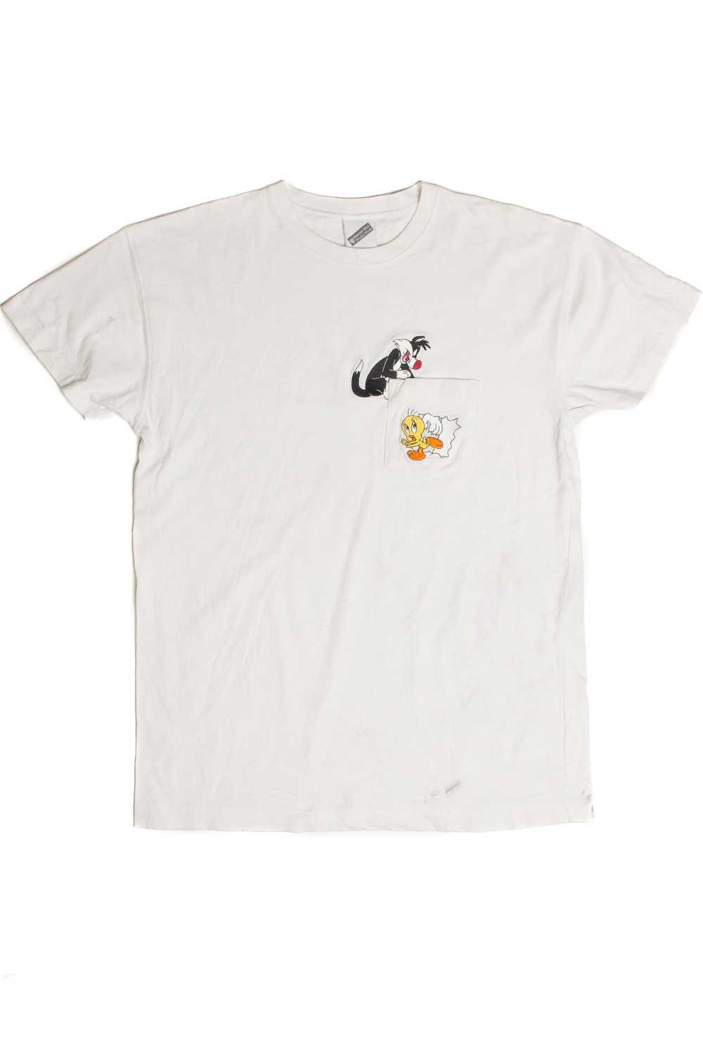 Vintage Sylvester and Tweety Embroidered Pocket T… - image 1