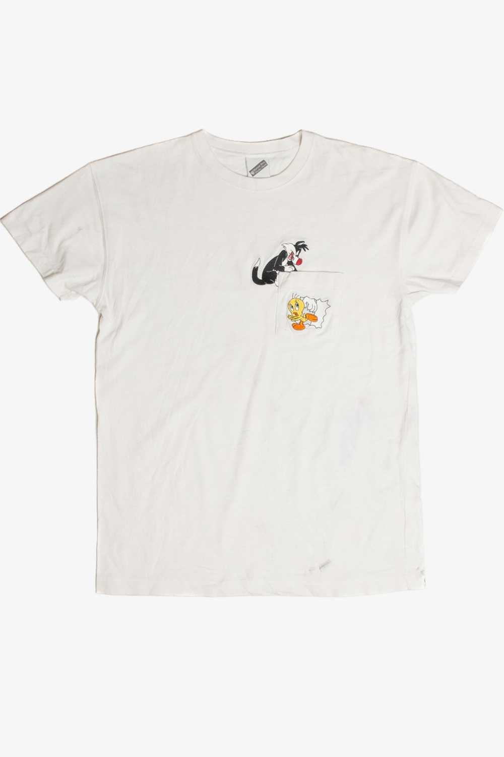 Vintage Sylvester and Tweety Embroidered Pocket T… - image 1