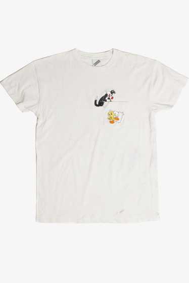 Vintage Sylvester and Tweety Embroidered Pocket T… - image 1