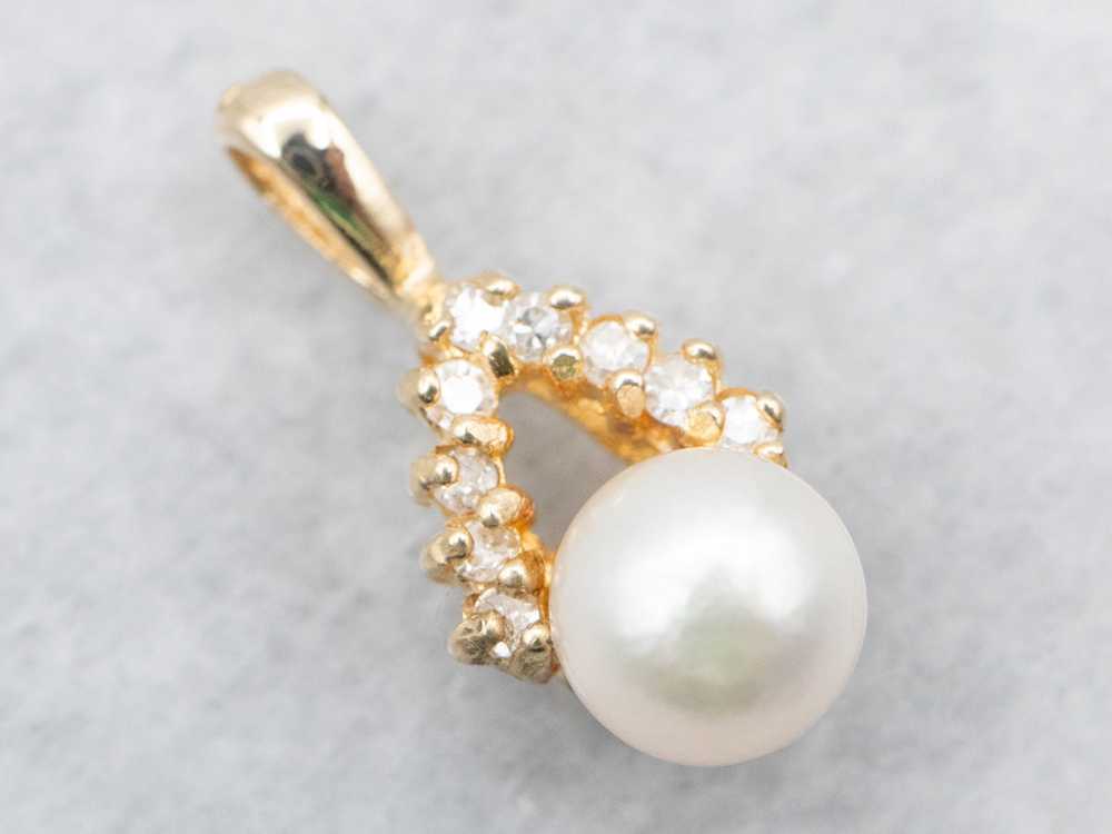 Pearl Diamond and Gold Pendant - image 1