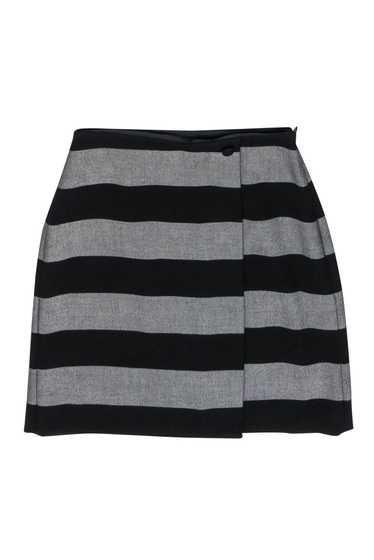 Hobbs - Black & Grey Striped Mini Wrap Skirt Sz 4