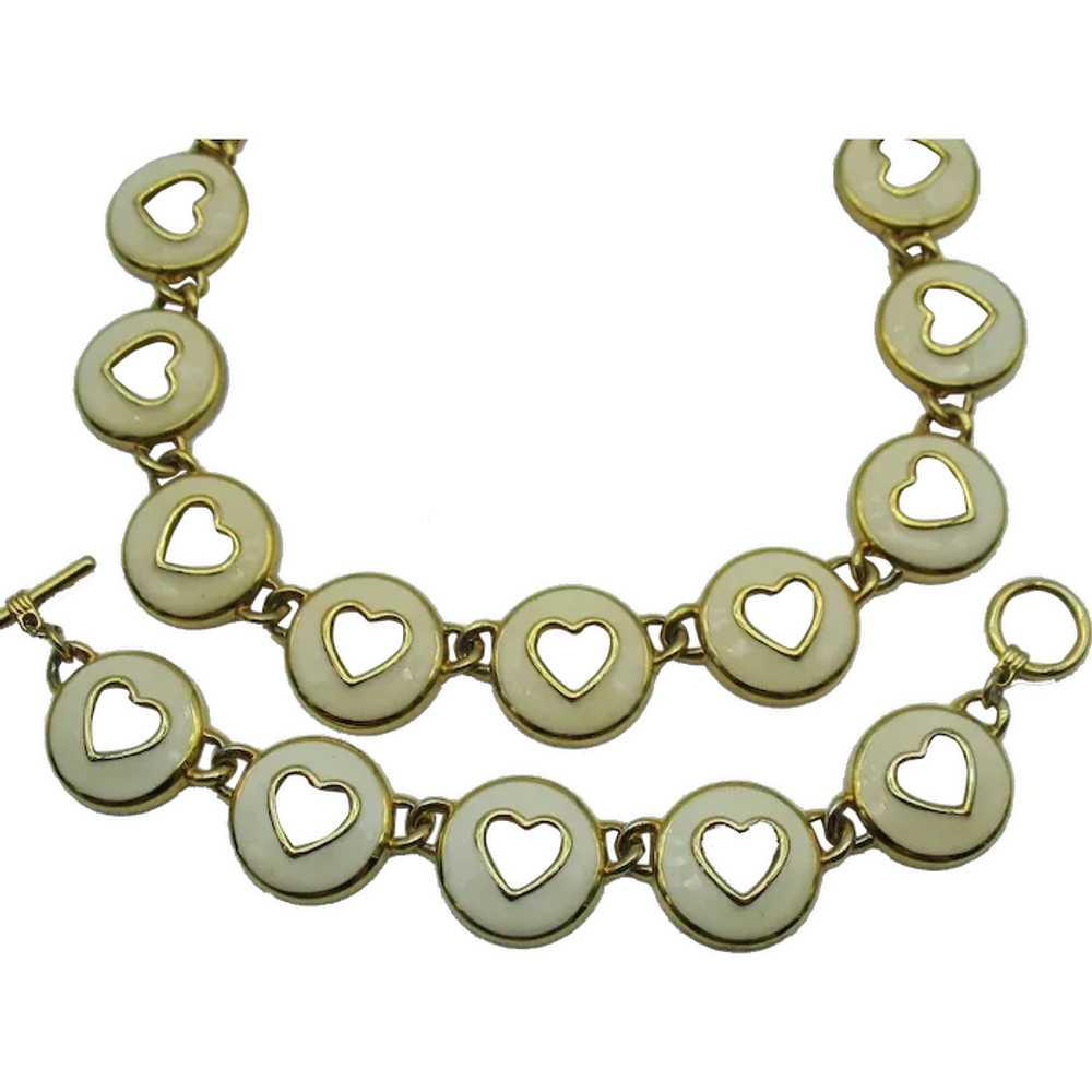 Unusual Vintage Heart Cut Out Enameled Necklace B… - image 1