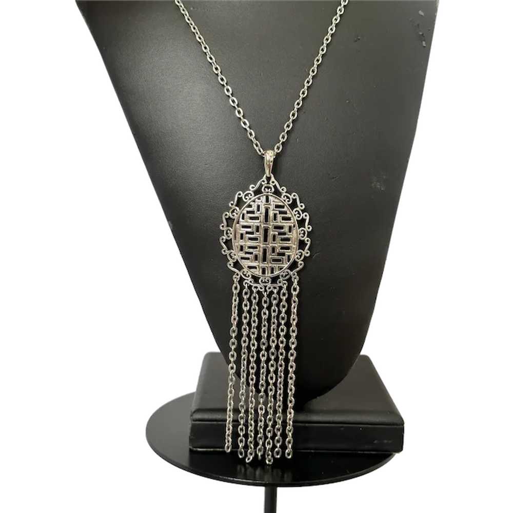 Asian Inspired Silver Tone Necklace - image 1