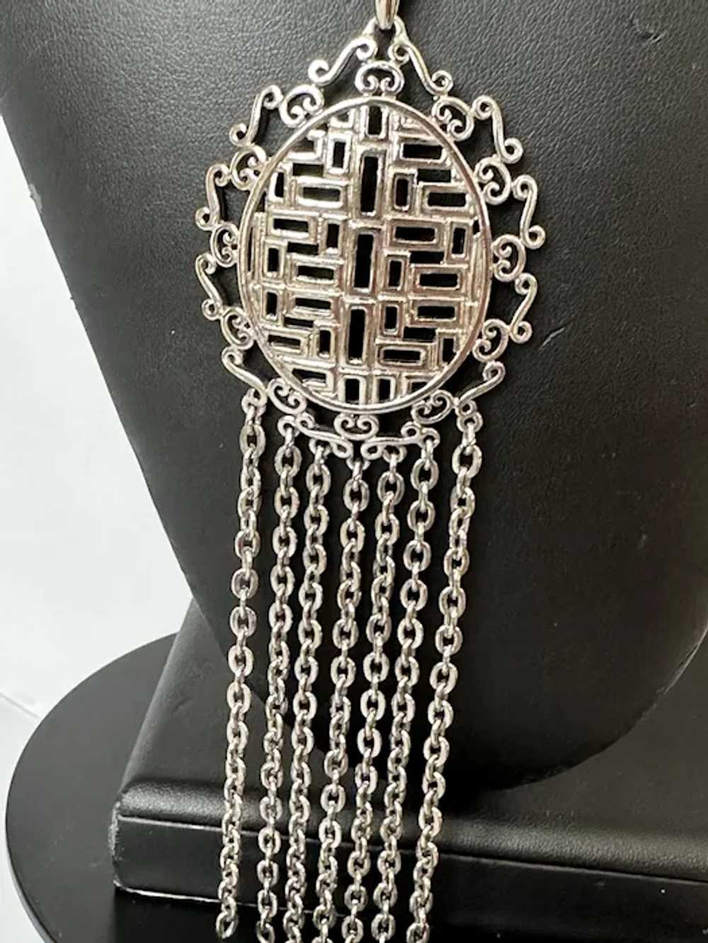 Asian Inspired Silver Tone Necklace - image 2