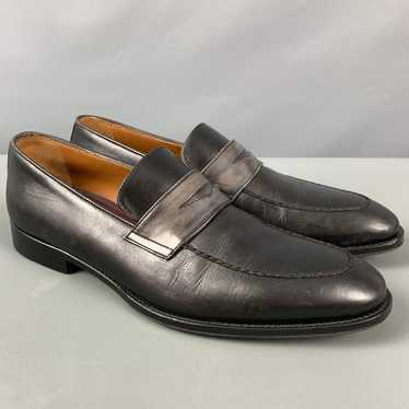 Bruno Magli Black Grey Leather Penny Loafers