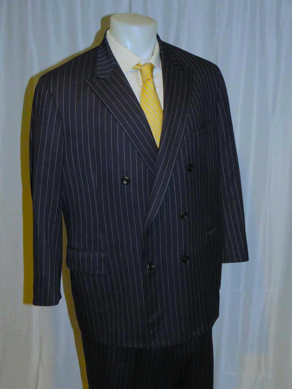 Tom James Custom Navy Blue Striped Double Breaste… - image 10