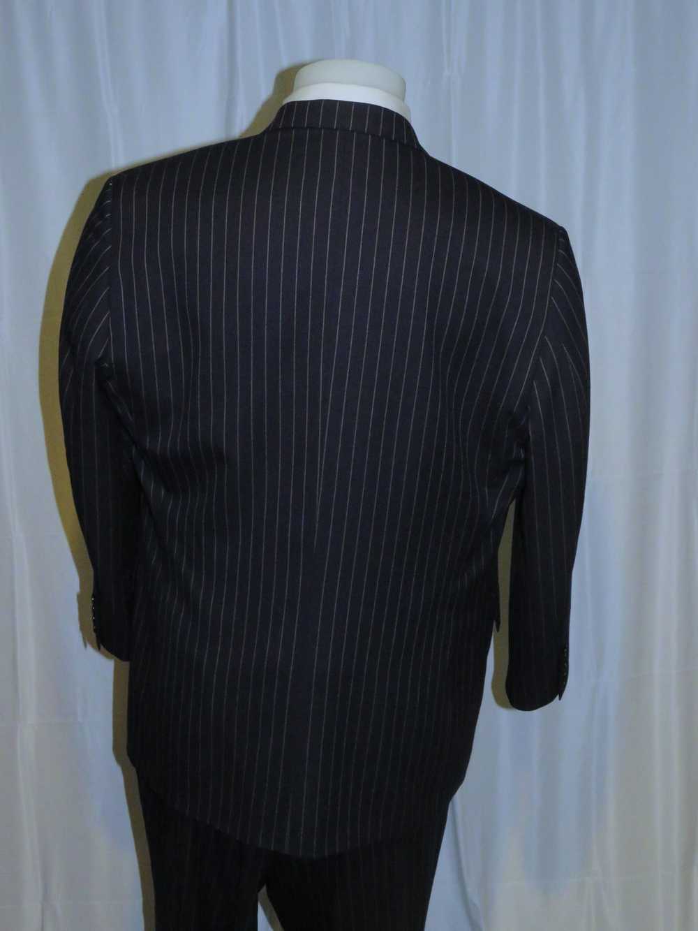 Tom James Custom Navy Blue Striped Double Breaste… - image 11