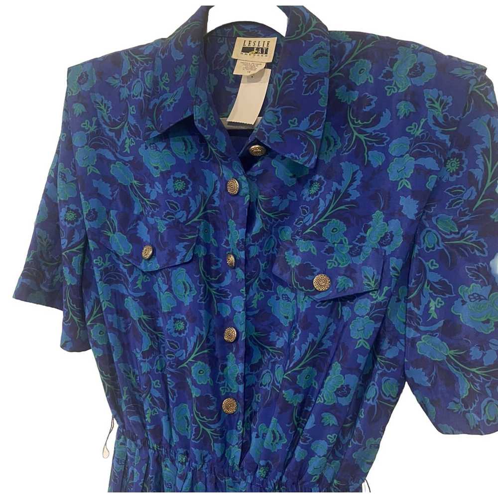 Unkwn Vintage Leslie Fay Large Blue Floral Cottag… - image 7