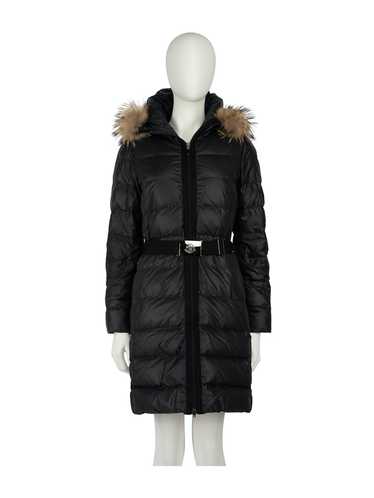Moncler Black Fur Trim Belted Puffer Coat