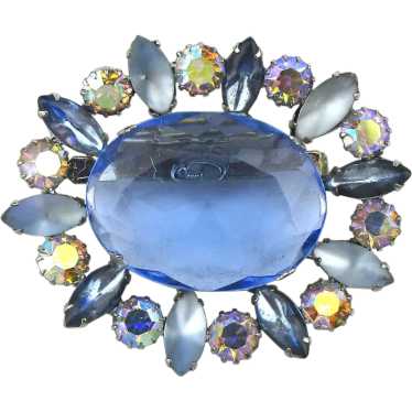 Vintage Big Blue AB Crystal Rhinestone Pin Brooch - image 1