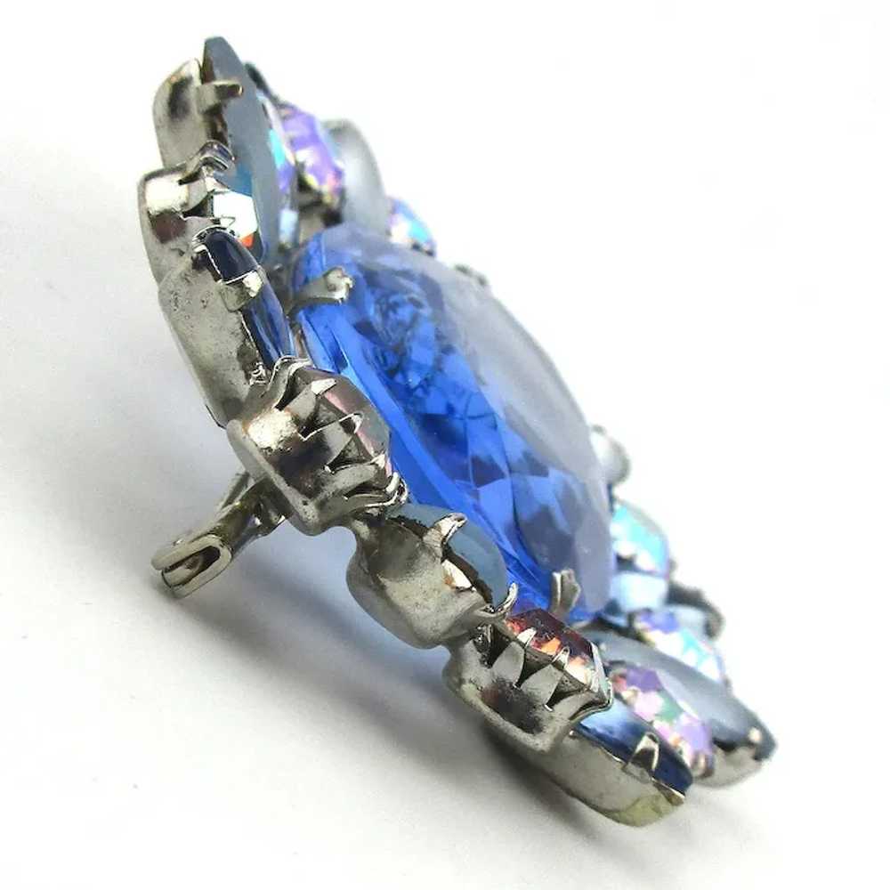 Vintage Big Blue AB Crystal Rhinestone Pin Brooch - image 2