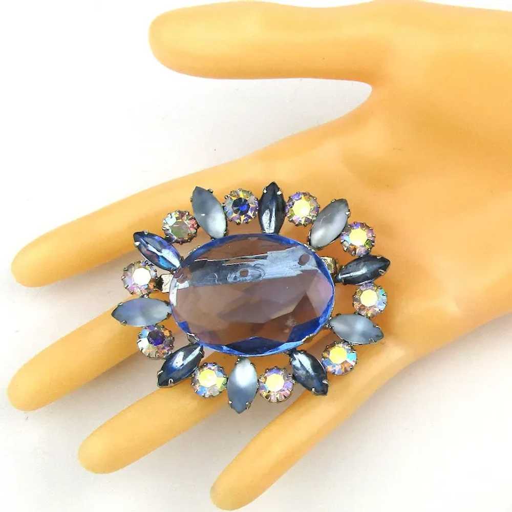 Vintage Big Blue AB Crystal Rhinestone Pin Brooch - image 4
