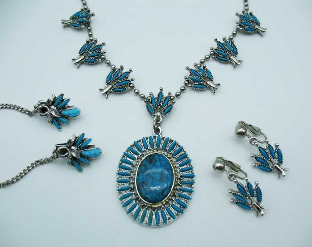 Vintage Faux Turquoise Squash Blossom Necklace Ch… - image 10