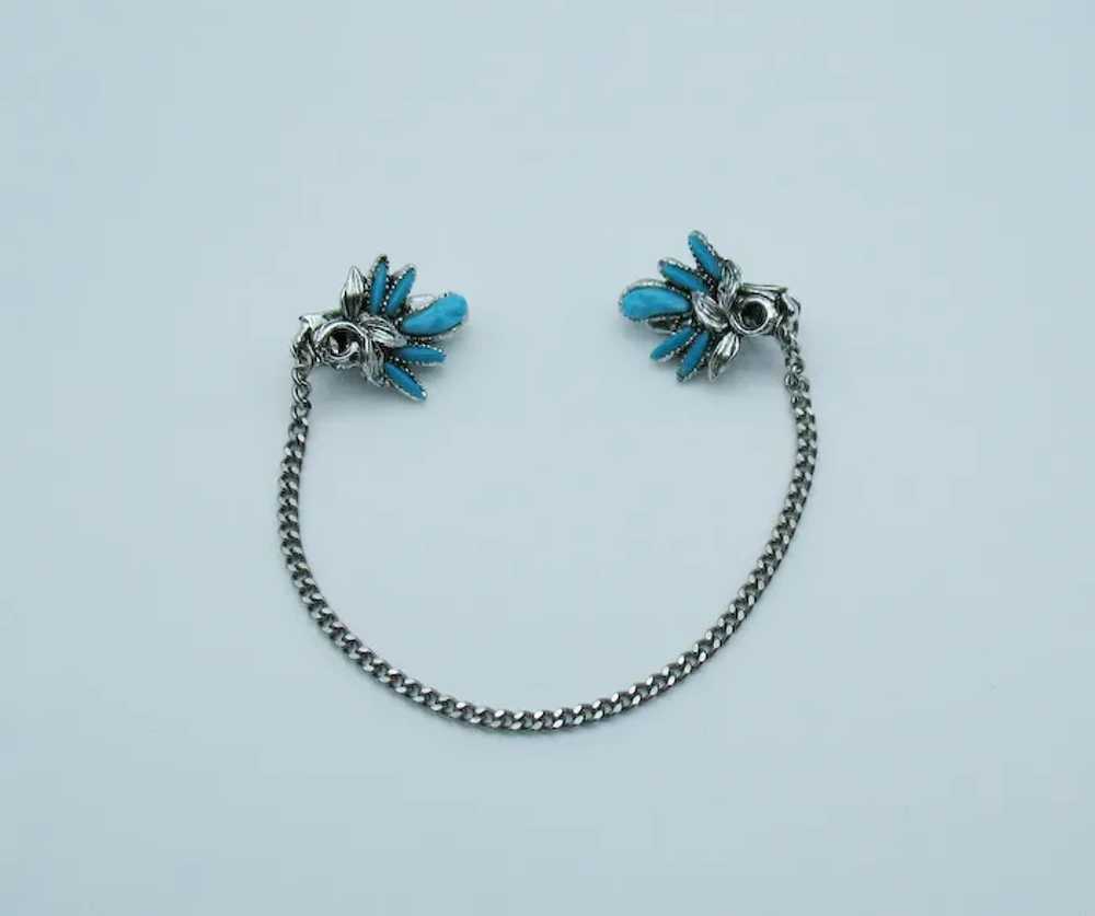 Vintage Faux Turquoise Squash Blossom Necklace Ch… - image 3