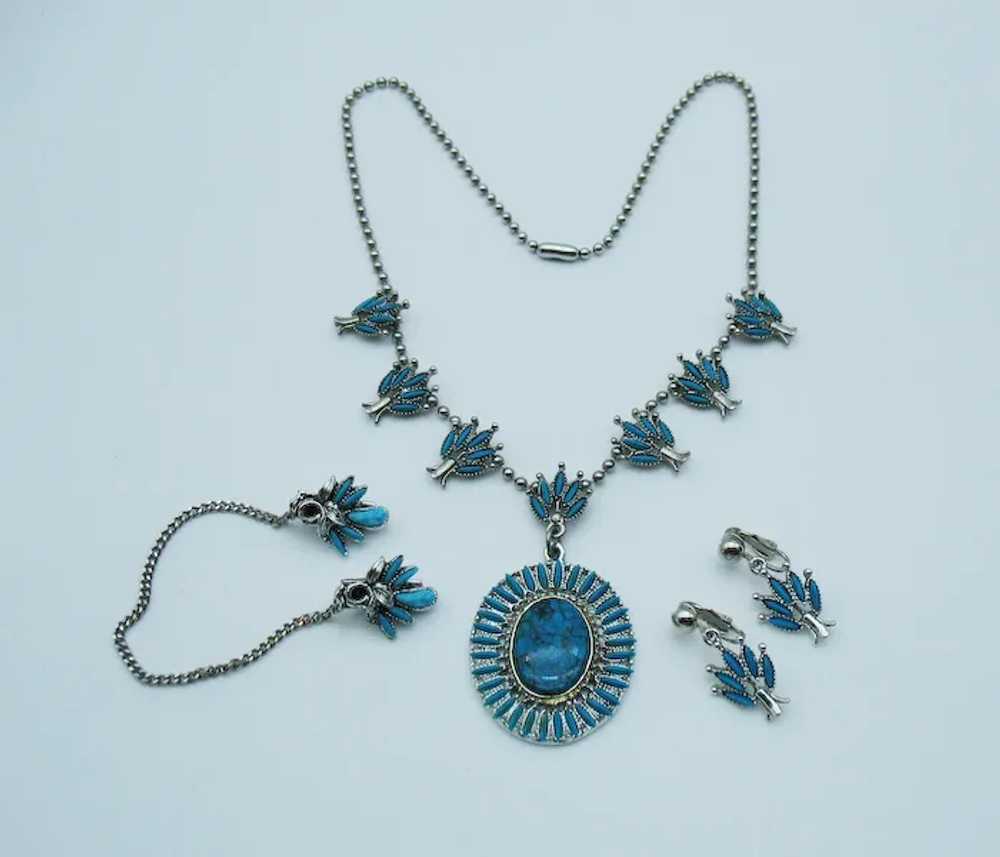 Vintage Faux Turquoise Squash Blossom Necklace Ch… - image 5