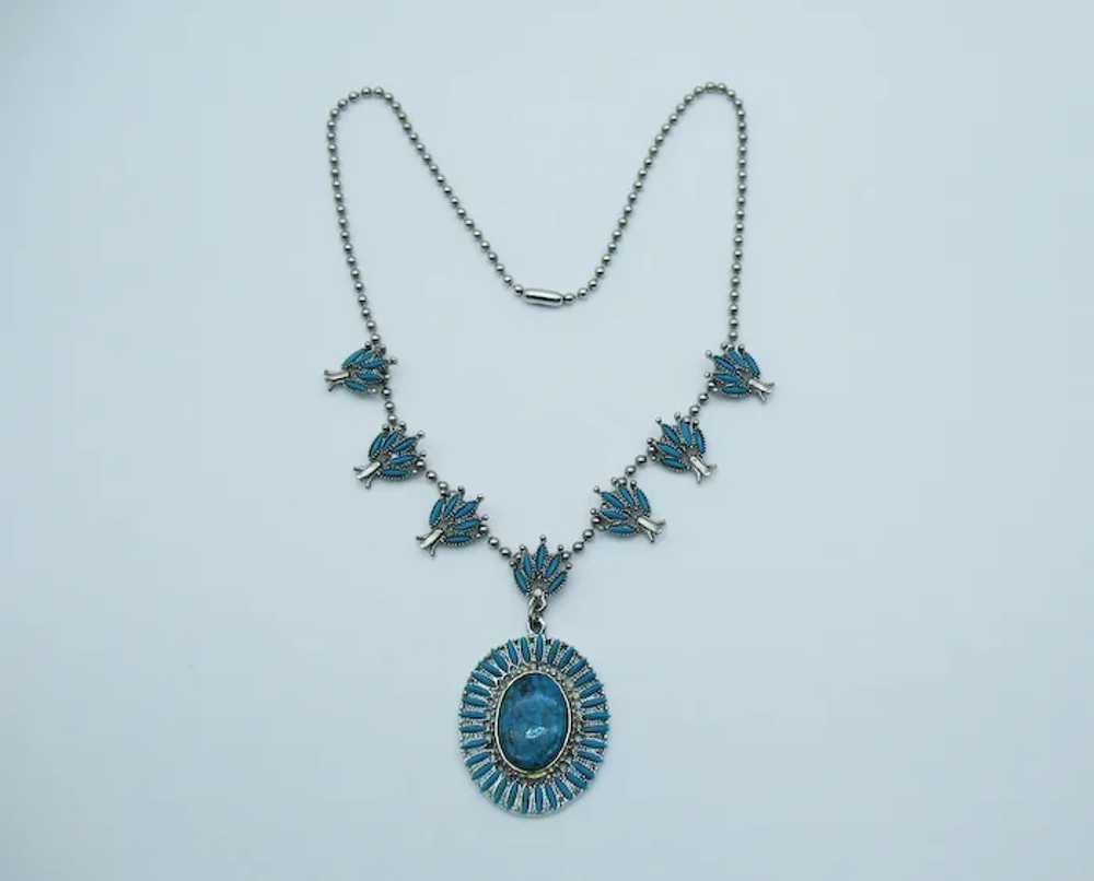 Vintage Faux Turquoise Squash Blossom Necklace Ch… - image 7