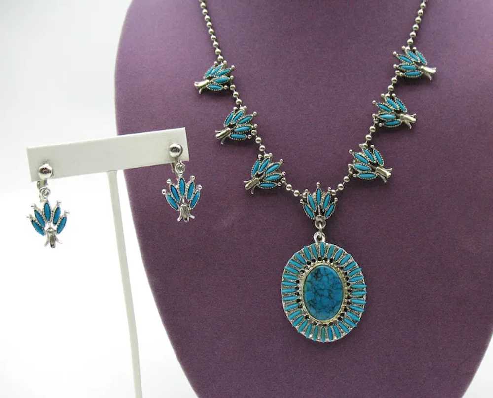 Vintage Faux Turquoise Squash Blossom Necklace Ch… - image 9