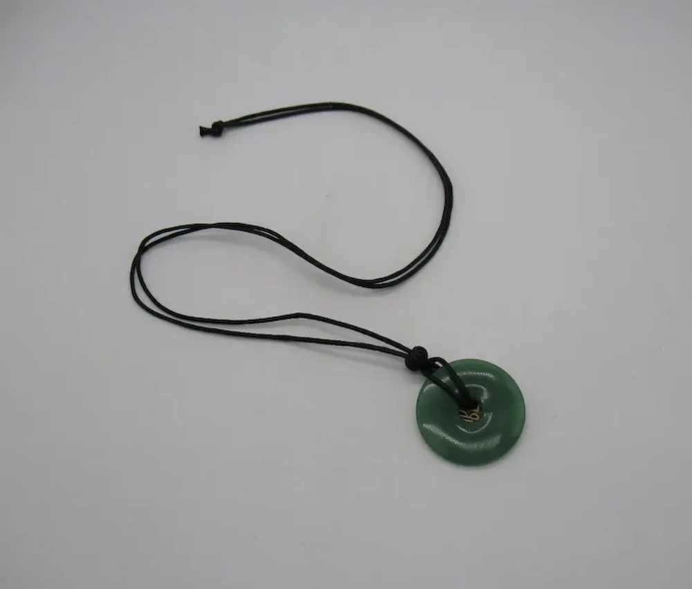 Green Jade Pendant Good Luck Brass Coin Vintage L… - image 4