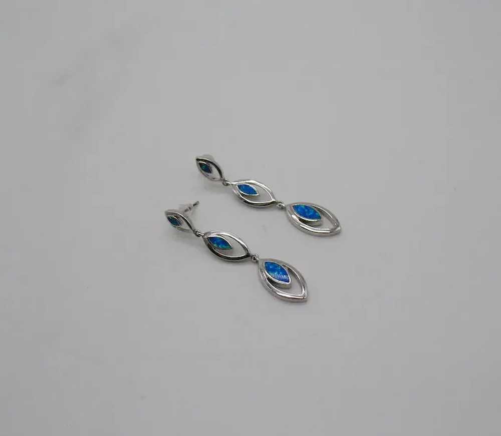 Vintage Opal 925 Sterling Silver Dangle Pierced E… - image 3