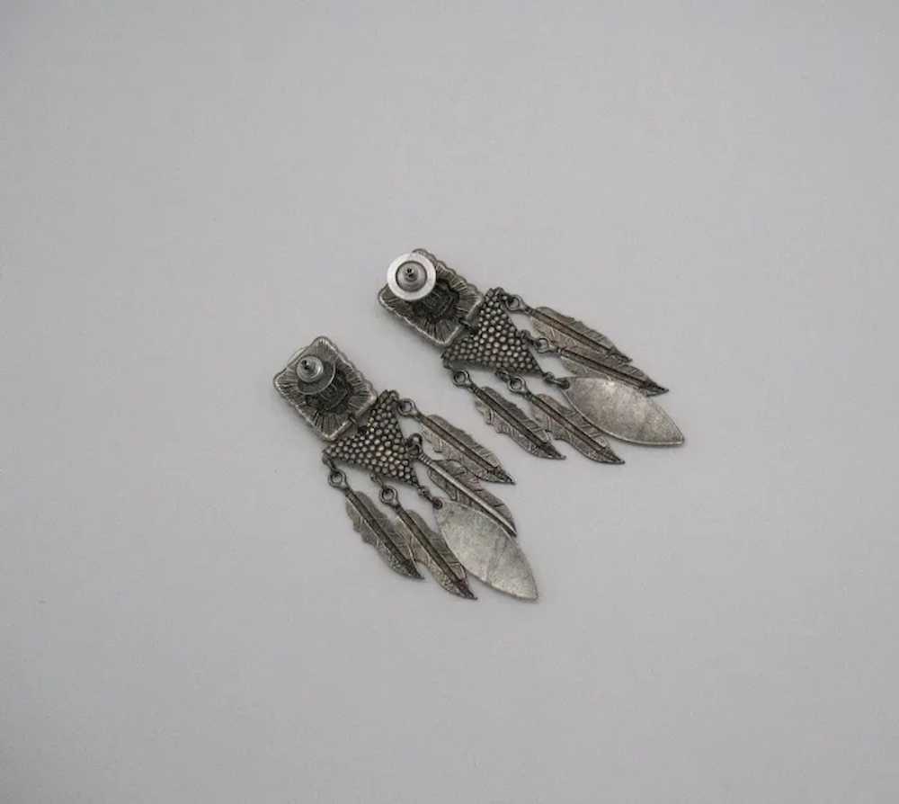 Bold Signed DON-LIN Vintage Dangle Feather Indian… - image 3