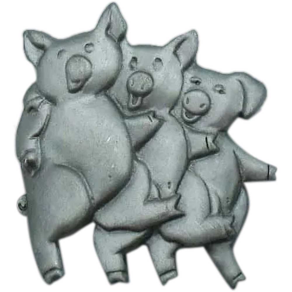 Signed Mali Figural Pewter Three Little Piggy’s V… - image 1