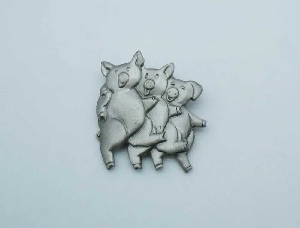 Signed Mali Figural Pewter Three Little Piggy’s V… - image 3