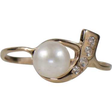 Pearl Ribbon With Diamond 14K Rose Gold Ring - image 1