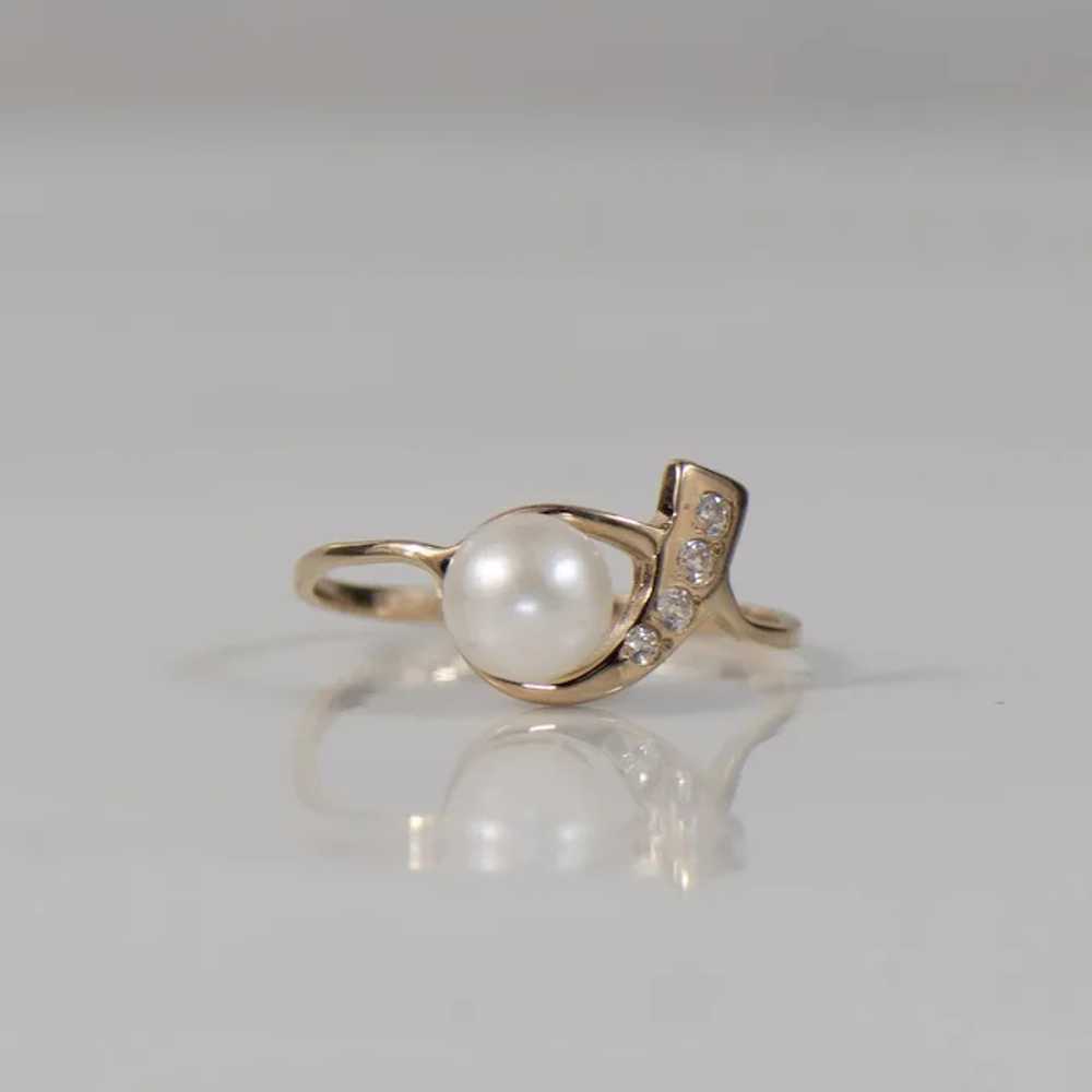 Pearl Ribbon With Diamond 14K Rose Gold Ring - image 2