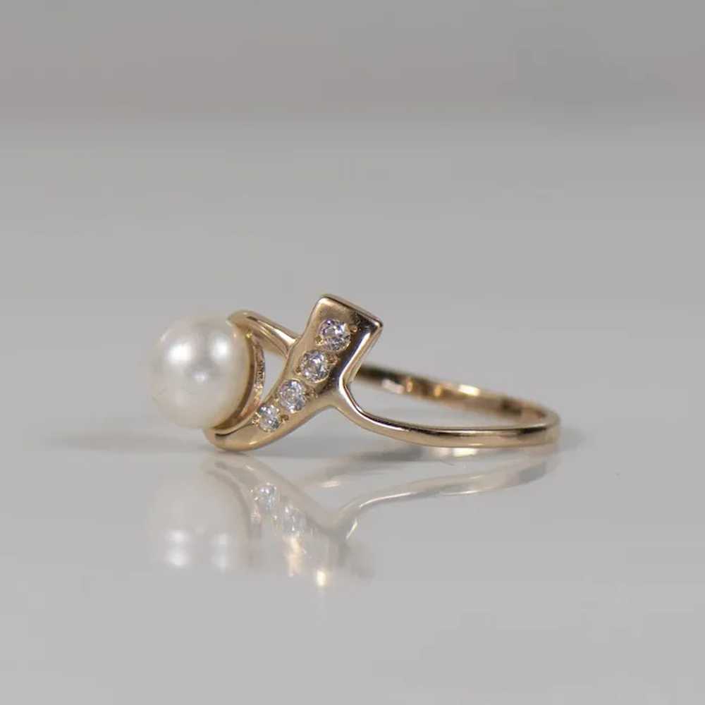 Pearl Ribbon With Diamond 14K Rose Gold Ring - image 4