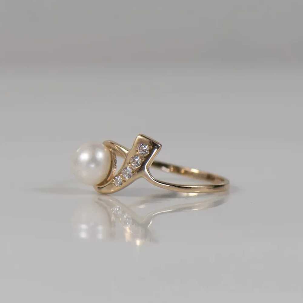 Pearl Ribbon With Diamond 14K Rose Gold Ring - image 5