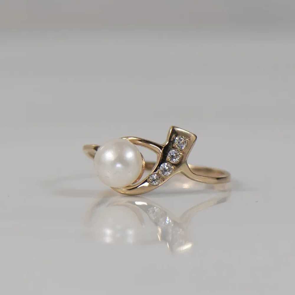 Pearl Ribbon With Diamond 14K Rose Gold Ring - image 6