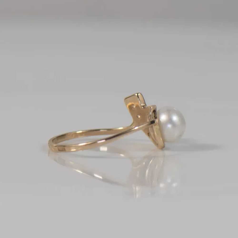 Pearl Ribbon With Diamond 14K Rose Gold Ring - image 8