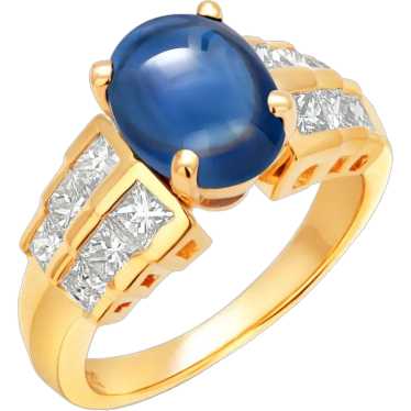 Cabochon Sapphire 4.14 Carat Princess Diamonds 1.… - image 1