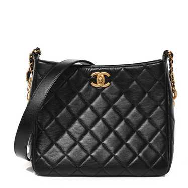 CHANEL Shiny Lambskin Quilted CC Hobo Black - image 1