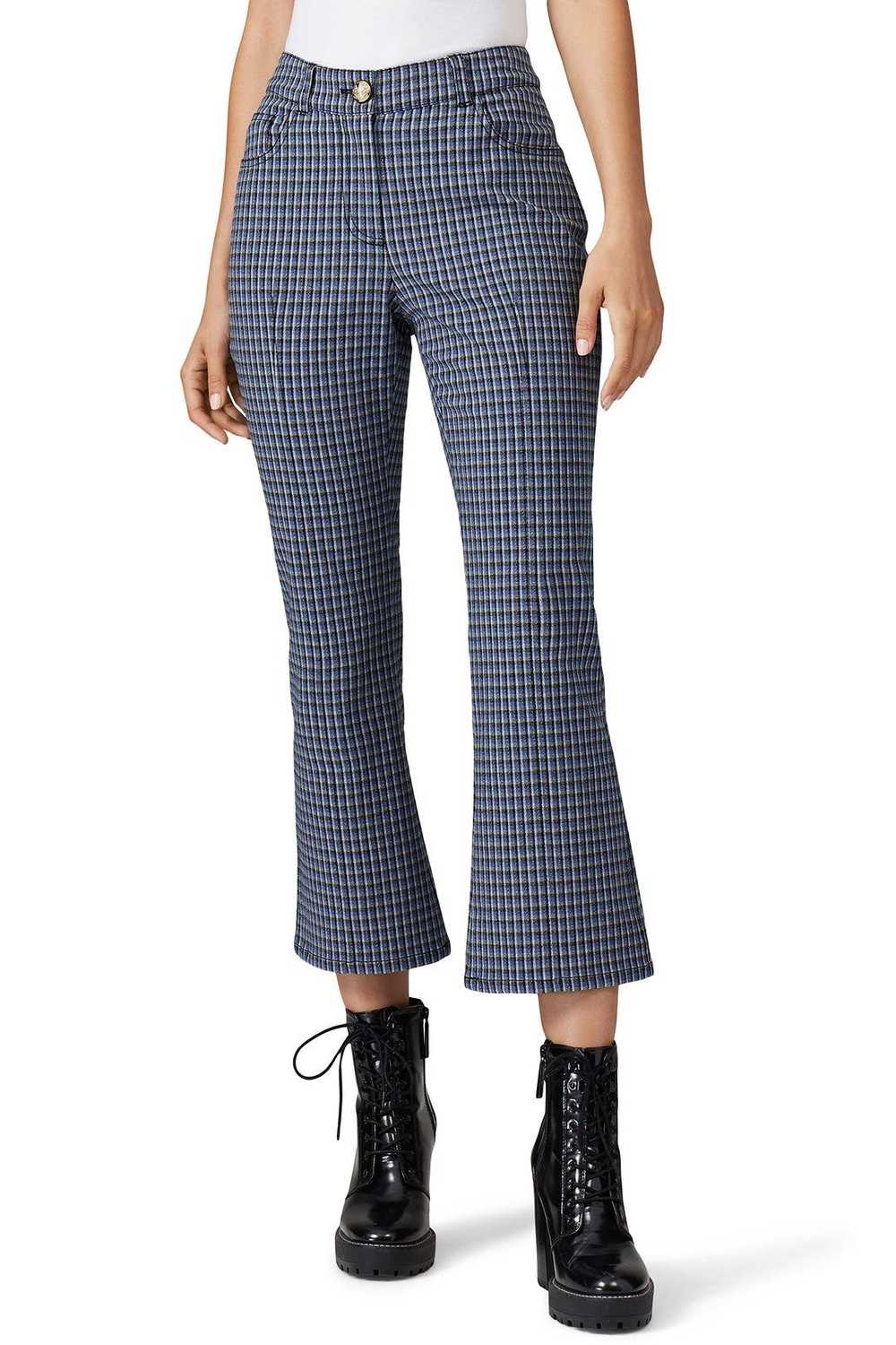 Derek Lam 10 Crosby Blue Check Cropped Flare Trou… - image 2