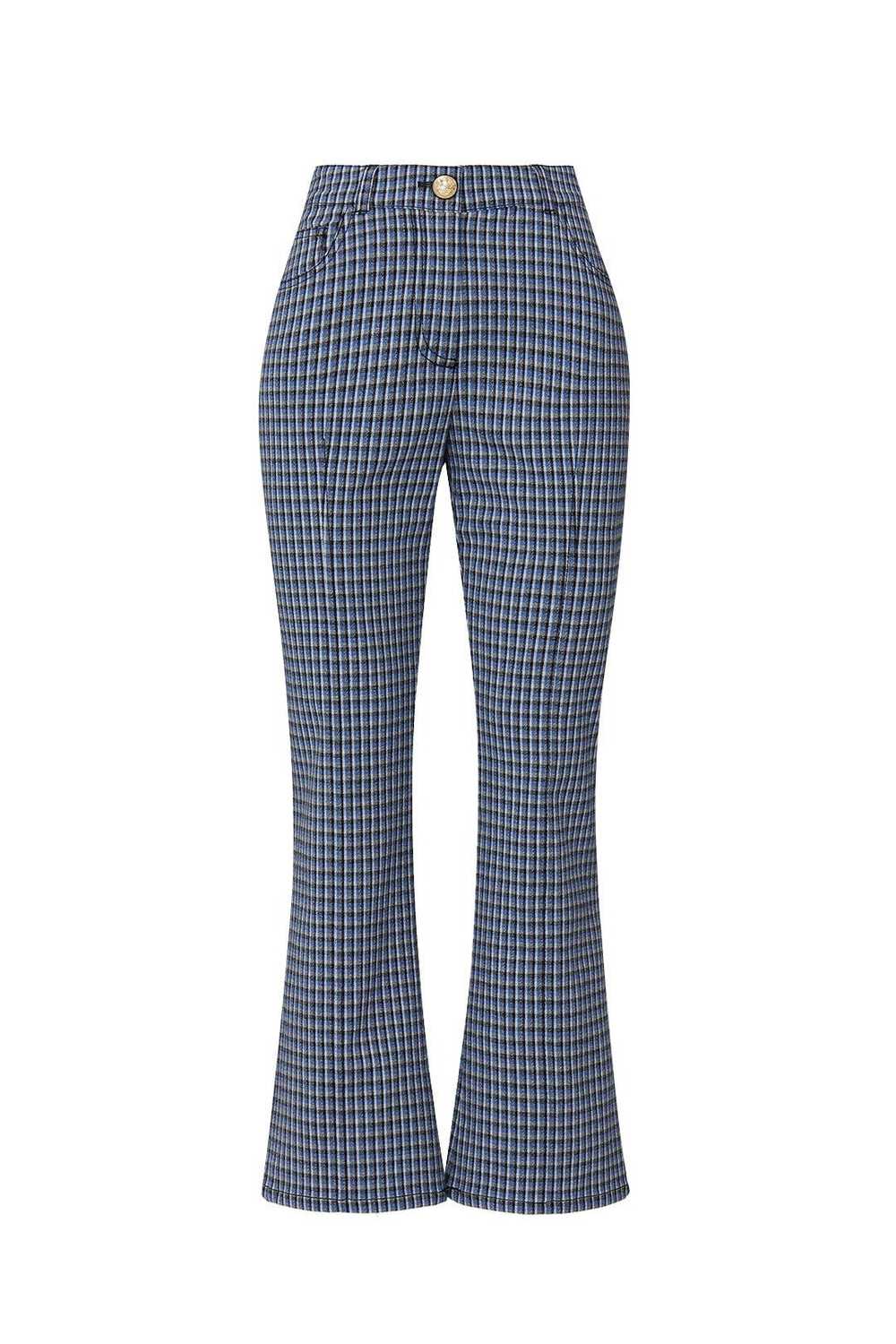 Derek Lam 10 Crosby Blue Check Cropped Flare Trou… - image 5