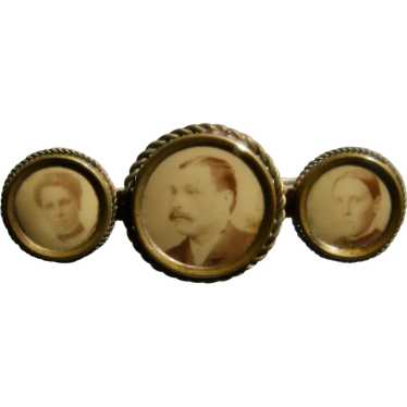 Victorian Triple Portrait Photo Brooch Bar Pin