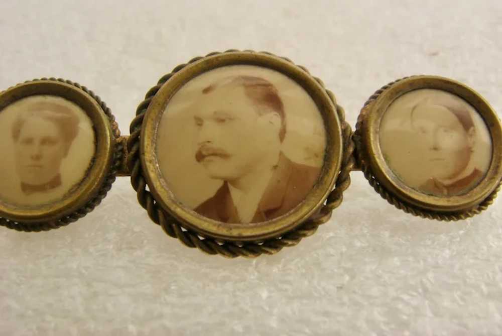 Victorian Triple Portrait Photo Brooch Bar Pin - image 2