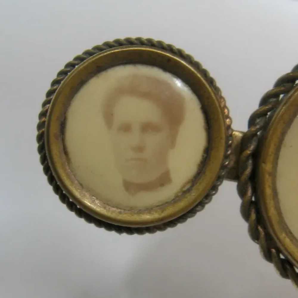 Victorian Triple Portrait Photo Brooch Bar Pin - image 3