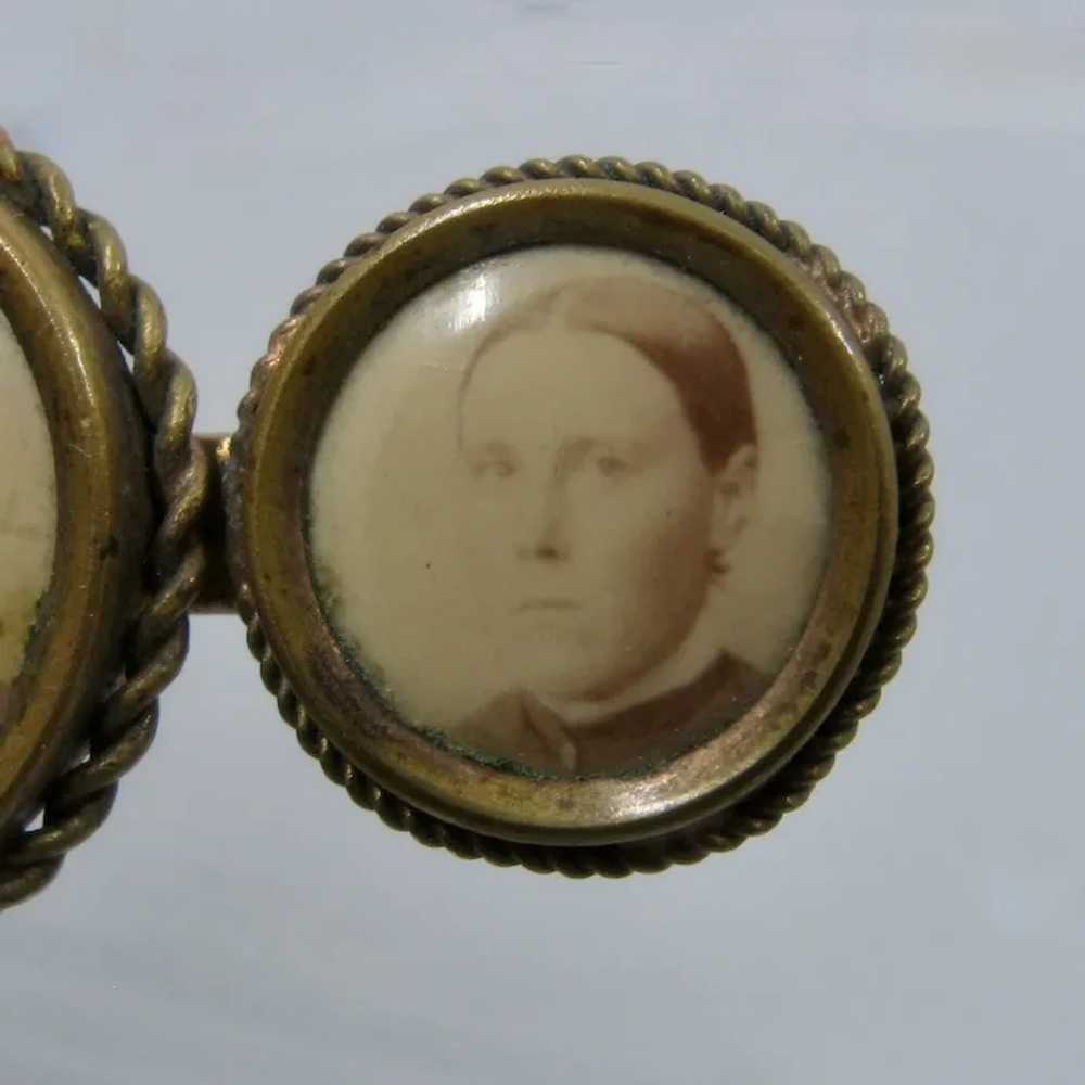 Victorian Triple Portrait Photo Brooch Bar Pin - image 4