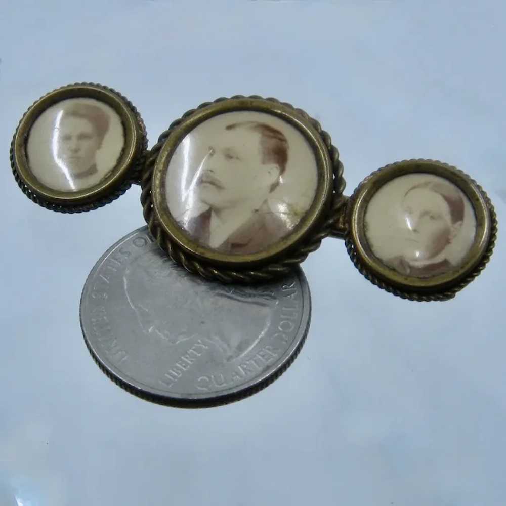 Victorian Triple Portrait Photo Brooch Bar Pin - image 7