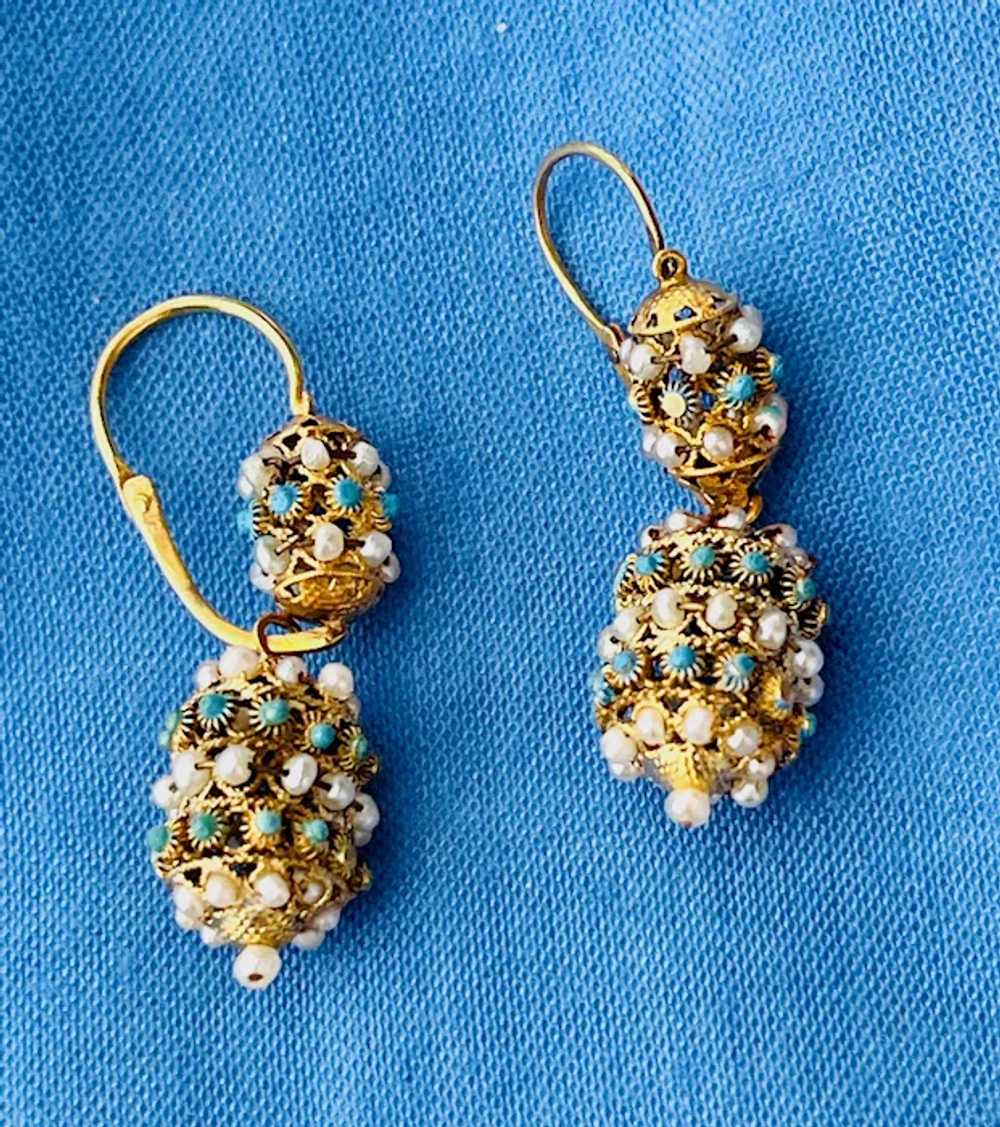 Nice Early Victorian Turquoise And Natural Pearl … - image 2