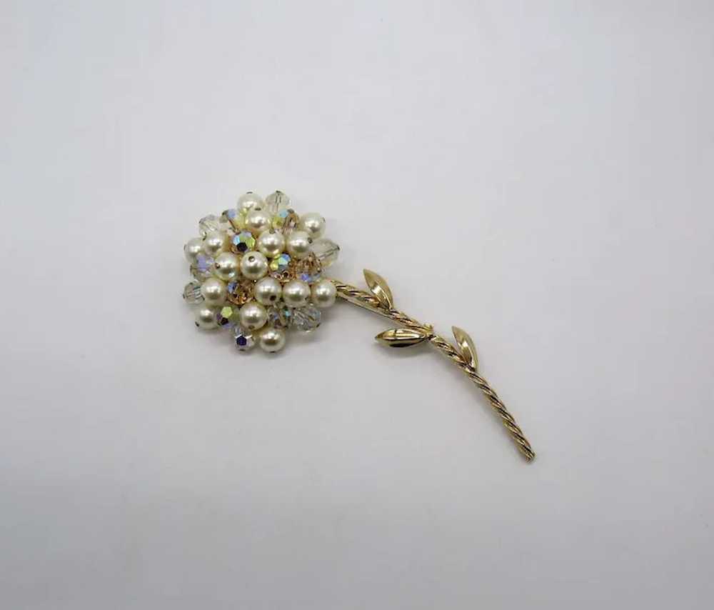 Large Gorgeous Vintage Faux Pearl Faceted Crystal… - image 3