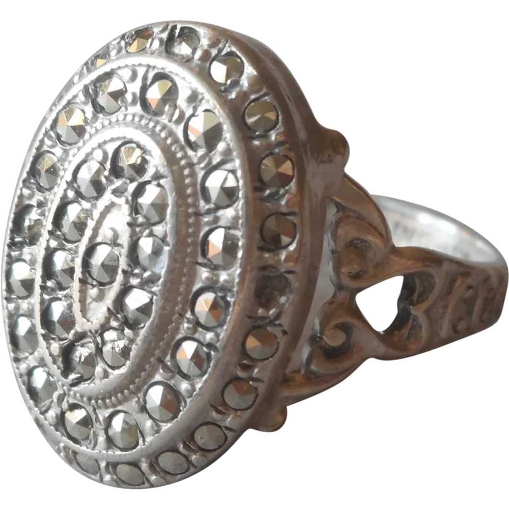 Art Deco Marcasite Sterling Silver Uncas Ring Vin… - image 1