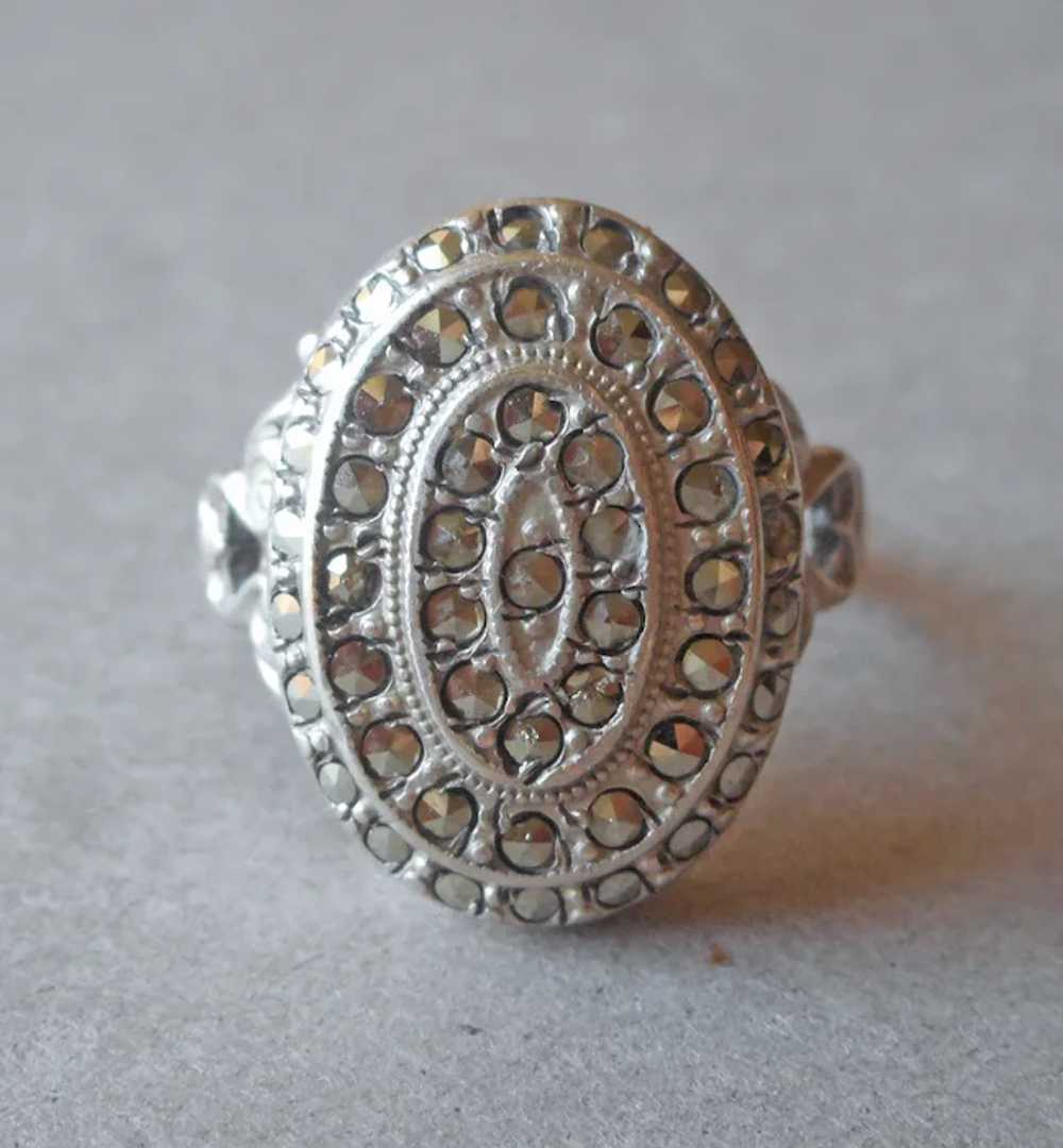 Art Deco Marcasite Sterling Silver Uncas Ring Vin… - image 2