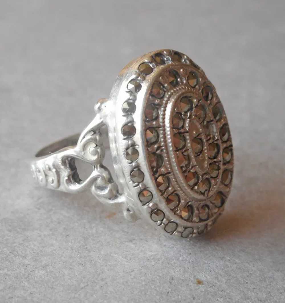 Art Deco Marcasite Sterling Silver Uncas Ring Vin… - image 3