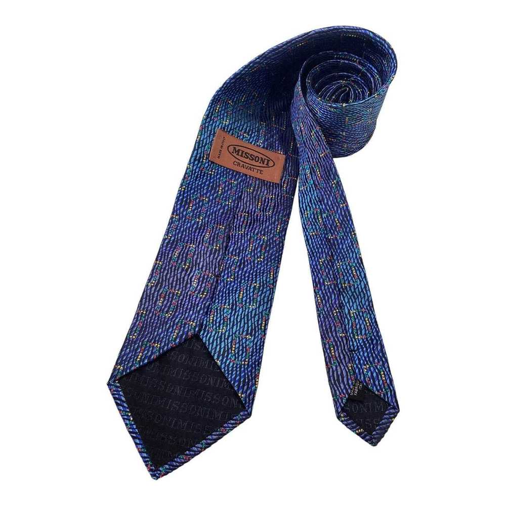 Missoni MISSONI Blue Geometric Silk Tie Italy 60"… - image 3