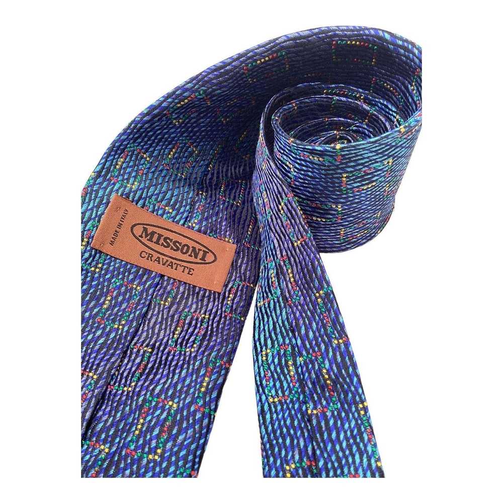 Missoni MISSONI Blue Geometric Silk Tie Italy 60"… - image 4