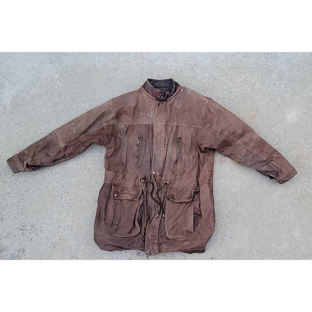 The Unbranded Brand Vtg Brown Leather Coat Jacket - image 1