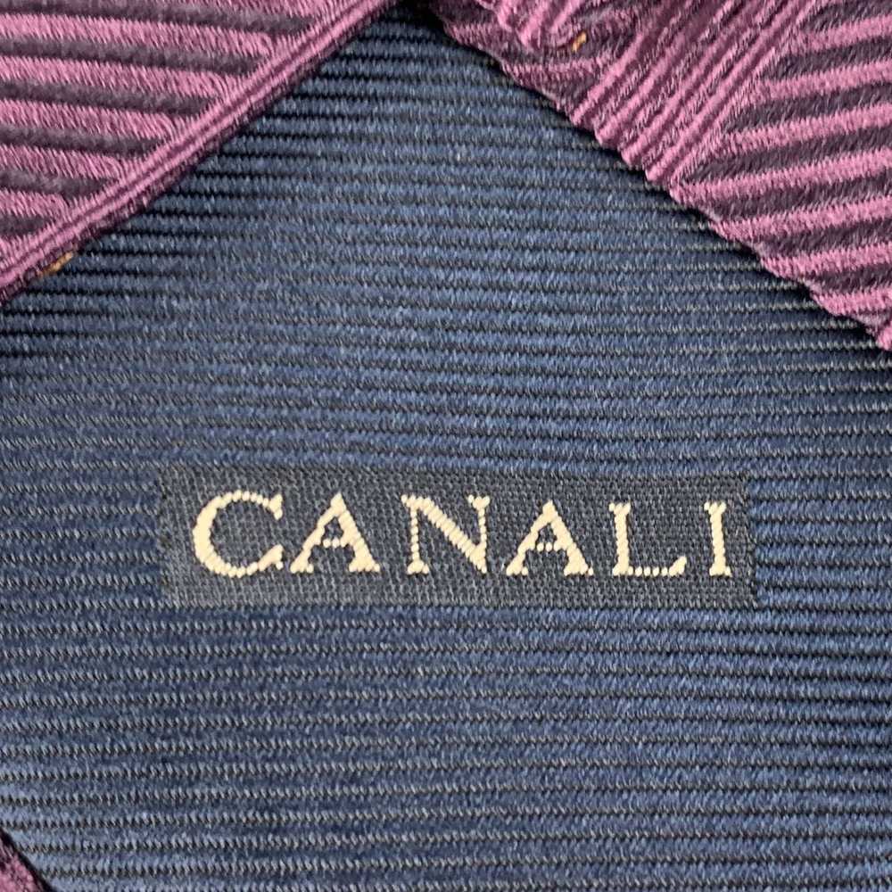 Canali Purple Ribbed Silk Tie - image 4